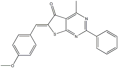 6-(4-methoxybenzylidene)-4-methyl-2-phenylthieno[2,3-d]pyrimidin-5(6H)-one Struktur