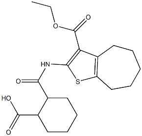 2-({[3-(ethoxycarbonyl)-5,6,7,8-tetrahydro-4H-cyclohepta[b]thien-2-yl]amino}carbonyl)cyclohexanecarboxylic acid Struktur