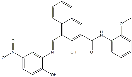 3-hydroxy-4-[({2-hydroxy-5-nitrophenyl}imino)methyl]-N-(2-methoxyphenyl)-2-naphthamide Struktur