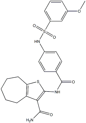 2-[(4-{[(3-methoxyphenyl)sulfonyl]amino}benzoyl)amino]-5,6,7,8-tetrahydro-4H-cyclohepta[b]thiophene-3-carboxamide Struktur