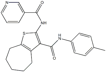 N-[3-(4-toluidinocarbonyl)-5,6,7,8-tetrahydro-4H-cyclohepta[b]thien-2-yl]nicotinamide Struktur