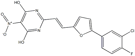 2-{2-[5-(3-chloro-4-fluorophenyl)-2-furyl]vinyl}-5-nitropyrimidine-4,6-diol Struktur