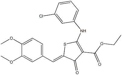 ethyl 2-(3-chloroanilino)-5-(3,4-dimethoxybenzylidene)-4-oxo-4,5-dihydro-3-thiophenecarboxylate Struktur