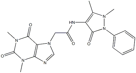 2-(1,3-dimethyl-2,6-dioxo-1,2,3,6-tetrahydro-7H-purin-7-yl)-N-(1,5-dimethyl-3-oxo-2-phenyl-2,3-dihydro-1H-pyrazol-4-yl)acetamide Struktur