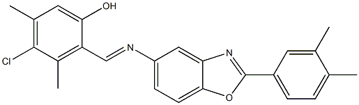 4-chloro-2-({[2-(3,4-dimethylphenyl)-1,3-benzoxazol-5-yl]imino}methyl)-3,5-dimethylphenol Struktur