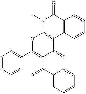 2-benzoyl-5-methyl-3-phenyl-1H-pyrano[2,3-c]isoquinoline-1,6(5H)-dione Struktur