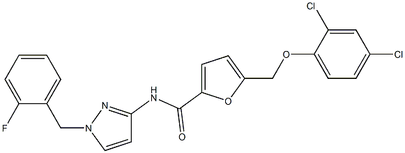 5-[(2,4-dichlorophenoxy)methyl]-N-[1-(2-fluorobenzyl)-1H-pyrazol-3-yl]-2-furamide Struktur