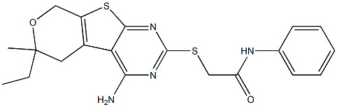 2-[(4-amino-6-ethyl-6-methyl-5,8-dihydro-6H-pyrano[4',3':4,5]thieno[2,3-d]pyrimidin-2-yl)sulfanyl]-N-phenylacetamide Struktur