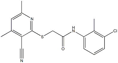 N-(3-chloro-2-methylphenyl)-2-[(3-cyano-4,6-dimethylpyridin-2-yl)sulfanyl]acetamide Struktur