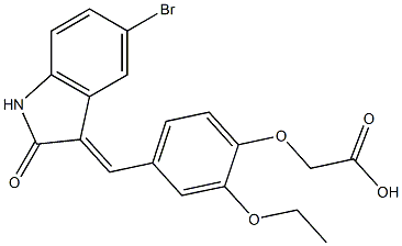 {4-[(5-bromo-2-oxo-1,2-dihydro-3H-indol-3-ylidene)methyl]-2-ethoxyphenoxy}acetic acid Struktur