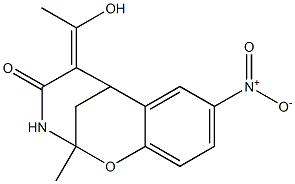 12-(1-hydroxyethylidene)-4-nitro-9-methyl-8-oxa-10-azatricyclo[7.3.1.0~2,7~]trideca-2,4,6-trien-11-one Struktur