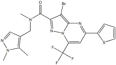 3-bromo-N-[(1,5-dimethyl-1H-pyrazol-4-yl)methyl]-N-methyl-5-(2-thienyl)-7-(trifluoromethyl)pyrazolo[1,5-a]pyrimidine-2-carboxamide Struktur