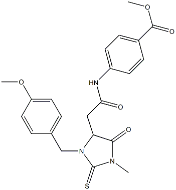 methyl 4-({[3-(4-methoxybenzyl)-1-methyl-5-oxo-2-thioxo-4-imidazolidinyl]acetyl}amino)benzoate Struktur