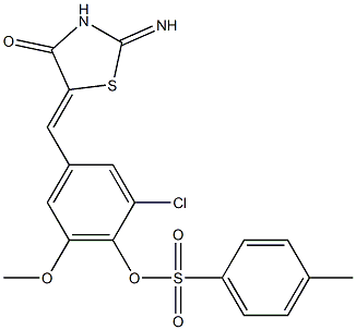 2-chloro-4-[(2-imino-4-oxo-1,3-thiazolidin-5-ylidene)methyl]-6-methoxyphenyl 4-methylbenzenesulfonate Struktur