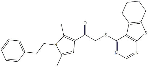 1-[2,5-dimethyl-1-(2-phenylethyl)-1H-pyrrol-3-yl]-2-(5,6,7,8-tetrahydro[1]benzothieno[2,3-d]pyrimidin-4-ylsulfanyl)ethanone Struktur