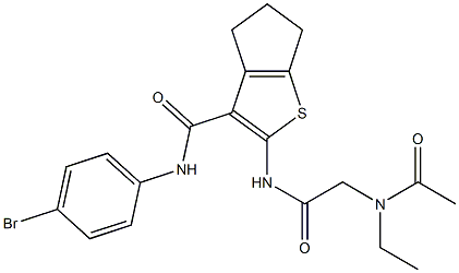 2-({[acetyl(ethyl)amino]acetyl}amino)-N-(4-bromophenyl)-5,6-dihydro-4H-cyclopenta[b]thiophene-3-carboxamide Struktur