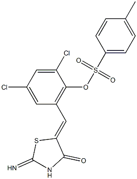 2,4-dichloro-6-[(2-imino-4-oxo-1,3-thiazolidin-5-ylidene)methyl]phenyl 4-methylbenzenesulfonate Struktur