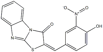 2-{4-hydroxy-3-nitrobenzylidene}[1,3]thiazolo[3,2-a]benzimidazol-3(2H)-one Struktur