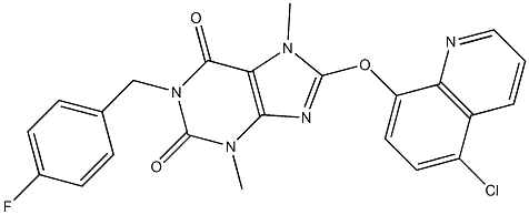 8-[(5-chloro-8-quinolinyl)oxy]-1-(4-fluorobenzyl)-3,7-dimethyl-3,7-dihydro-1H-purine-2,6-dione Struktur