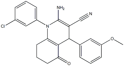 2-amino-1-(3-chlorophenyl)-4-(3-methoxyphenyl)-5-oxo-1,4,5,6,7,8-hexahydro-3-quinolinecarbonitrile Struktur