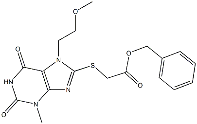 benzyl {[7-(2-methoxyethyl)-3-methyl-2,6-dioxo-2,3,6,7-tetrahydro-1H-purin-8-yl]sulfanyl}acetate Struktur