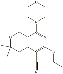 6-(ethylsulfanyl)-3,3-dimethyl-8-(4-morpholinyl)-3,4-dihydro-1H-pyrano[3,4-c]pyridine-5-carbonitrile Struktur