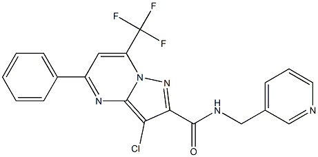 3-chloro-5-phenyl-N-(3-pyridinylmethyl)-7-(trifluoromethyl)pyrazolo[1,5-a]pyrimidine-2-carboxamide Struktur