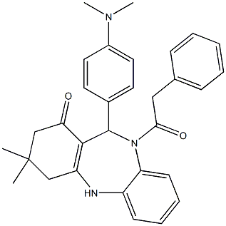 11-[4-(dimethylamino)phenyl]-3,3-dimethyl-10-(phenylacetyl)-2,3,4,5,10,11-hexahydro-1H-dibenzo[b,e][1,4]diazepin-1-one Struktur