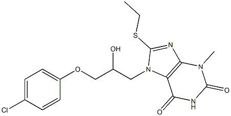 7-[3-(4-chlorophenoxy)-2-hydroxypropyl]-8-(ethylsulfanyl)-3-methyl-3,7-dihydro-1H-purine-2,6-dione Struktur