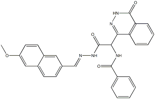 N-[2-{2-[(6-methoxy-2-naphthyl)methylene]hydrazino}-2-oxo-1-(4-oxo-3,4-dihydro-1-phthalazinyl)ethyl]benzamide Struktur