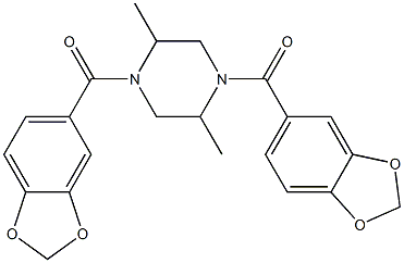 1,4-bis(1,3-benzodioxol-5-ylcarbonyl)-2,5-dimethylpiperazine Struktur