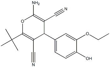 2-amino-6-tert-butyl-4-(3-ethoxy-4-hydroxyphenyl)-4H-pyran-3,5-dicarbonitrile Struktur