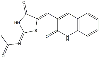 N-{4-oxo-5-[(2-oxo-1,2-dihydro-3-quinolinyl)methylene]-1,3-thiazolidin-2-ylidene}acetamide Struktur