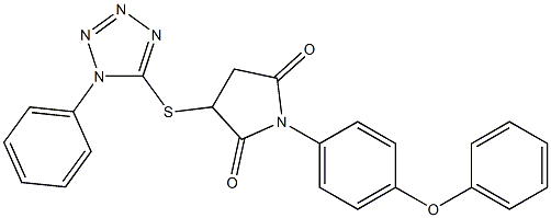 1-(4-phenoxyphenyl)-3-[(1-phenyl-1H-tetraazol-5-yl)sulfanyl]pyrrolidine-2,5-dione Struktur