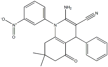 2-amino-1-{3-nitrophenyl}-7,7-dimethyl-5-oxo-4-phenyl-1,4,5,6,7,8-hexahydroquinoline-3-carbonitrile Struktur