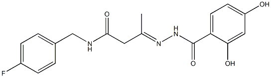 3-[(2,4-dihydroxybenzoyl)hydrazono]-N-(4-fluorobenzyl)butanamide Struktur