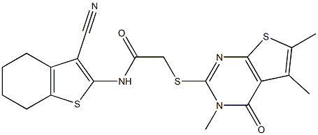 N-(3-cyano-4,5,6,7-tetrahydro-1-benzothien-2-yl)-2-[(3,5,6-trimethyl-4-oxo-3,4-dihydrothieno[2,3-d]pyrimidin-2-yl)sulfanyl]acetamide Struktur