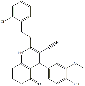 2-[(2-chlorobenzyl)sulfanyl]-4-(4-hydroxy-3-methoxyphenyl)-5-oxo-1,4,5,6,7,8-hexahydroquinoline-3-carbonitrile Struktur