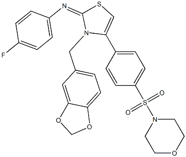 N-(3-(1,3-benzodioxol-5-ylmethyl)-4-[4-(4-morpholinylsulfonyl)phenyl]-1,3-thiazol-2(3H)-ylidene)-N-(4-fluorophenyl)amine Struktur