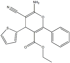 ethyl 6-amino-5-cyano-2-phenyl-4-(2-thienyl)-4H-pyran-3-carboxylate Struktur