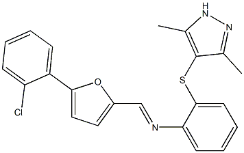 N-{[5-(2-chlorophenyl)-2-furyl]methylene}-N-{2-[(3,5-dimethyl-1H-pyrazol-4-yl)sulfanyl]phenyl}amine Struktur