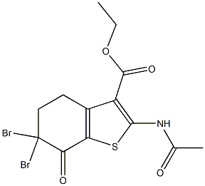 ethyl 2-(acetylamino)-6,6-dibromo-7-oxo-4,5,6,7-tetrahydro-1-benzothiophene-3-carboxylate Struktur