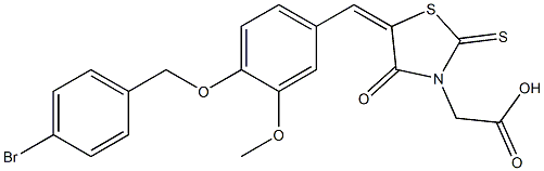 (5-{4-[(4-bromobenzyl)oxy]-3-methoxybenzylidene}-4-oxo-2-thioxo-1,3-thiazolidin-3-yl)acetic acid Struktur