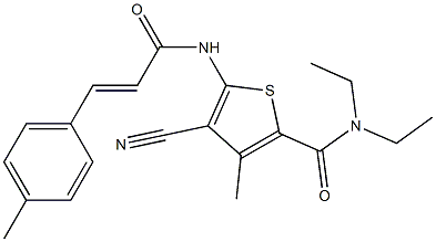 4-cyano-N,N-diethyl-3-methyl-5-{[3-(4-methylphenyl)acryloyl]amino}-2-thiophenecarboxamide Struktur