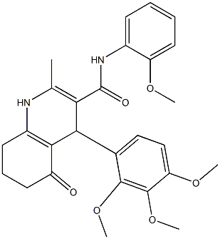 N-(2-methoxyphenyl)-2-methyl-5-oxo-4-(2,3,4-trimethoxyphenyl)-1,4,5,6,7,8-hexahydro-3-quinolinecarboxamide Struktur