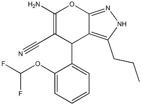 6-amino-4-[2-(difluoromethoxy)phenyl]-3-propyl-2,4-dihydropyrano[2,3-c]pyrazole-5-carbonitrile Struktur