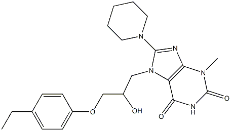 7-[3-(4-ethylphenoxy)-2-hydroxypropyl]-3-methyl-8-(1-piperidinyl)-3,7-dihydro-1H-purine-2,6-dione Struktur