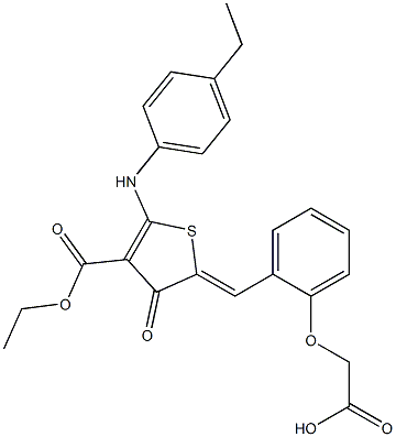 {2-[(4-(ethoxycarbonyl)-5-(4-ethylanilino)-3-oxo-2(3H)-thienylidene)methyl]phenoxy}acetic acid Struktur