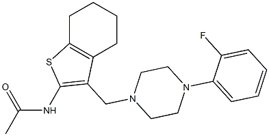 N-(3-{[4-(2-fluorophenyl)-1-piperazinyl]methyl}-4,5,6,7-tetrahydro-1-benzothien-2-yl)acetamide Struktur