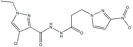 4-chloro-1-ethyl-N'-(3-{3-nitro-1H-pyrazol-1-yl}propanoyl)-1H-pyrazole-3-carbohydrazide Struktur